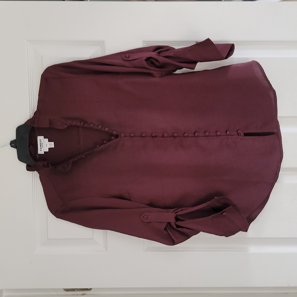 Express Maroon Button Down Blouse, Medium - image 1